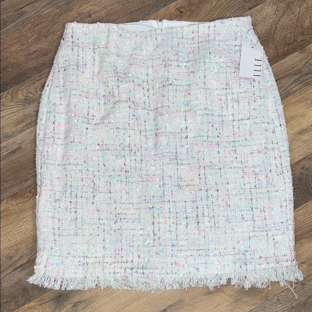 HP🎉NWT Elle white tweed pastel pretty Multicolor Pencil Skirt sz 8